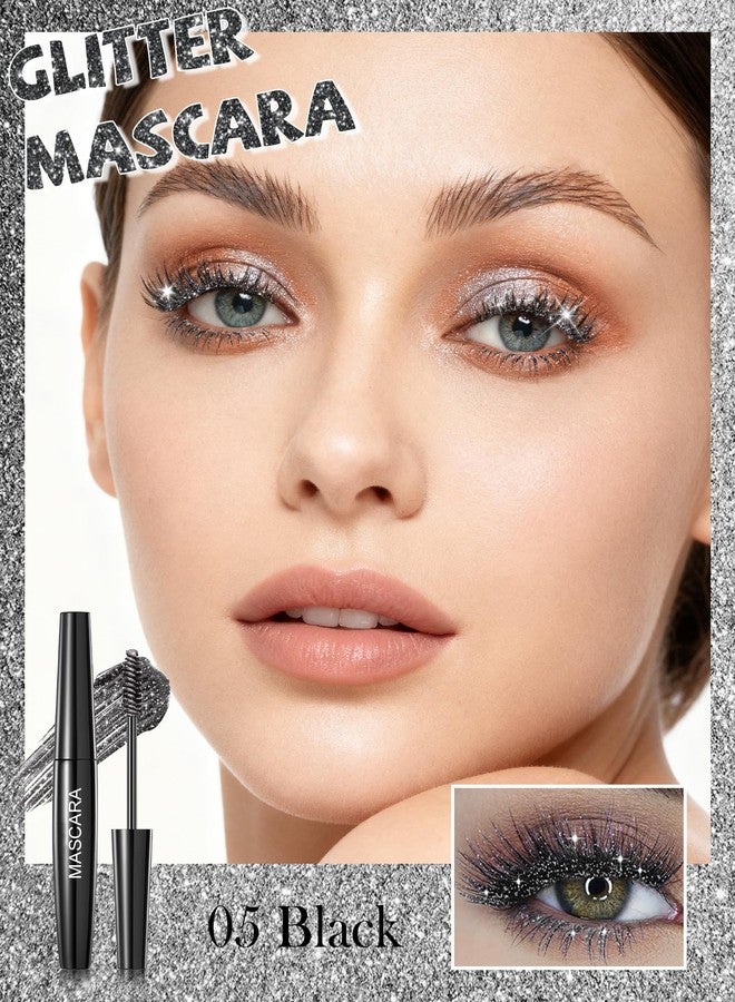 Lestpola Black Glitter Mascara for Eyelashes, Waterproof Diamond Sparkle Colored Mascara Volume and Length, Washable Define Long Lasting Curling Lashes Lengthening Make Up, Christmas Eye Makeup for Women-05 - Image 2